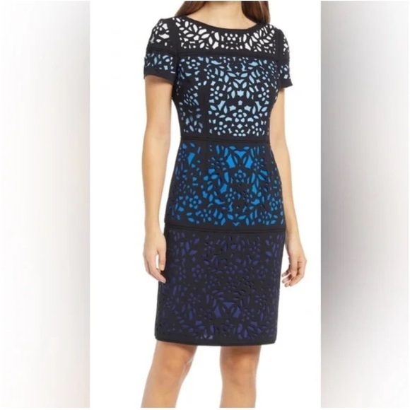 Shani Collection Colorblock Laser Cut Ombré Sheath Dress in Blue Size 12 - Picture 1 of 15